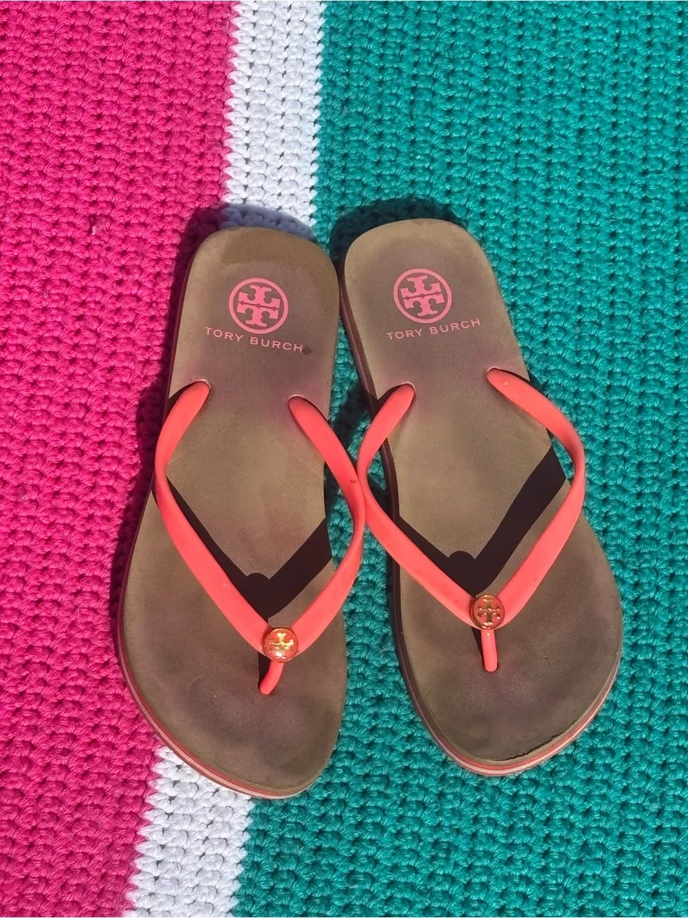 Tory Burch Coral Rubber Flip Flops Pool Beach Sandals Size 11 preppy vacation
